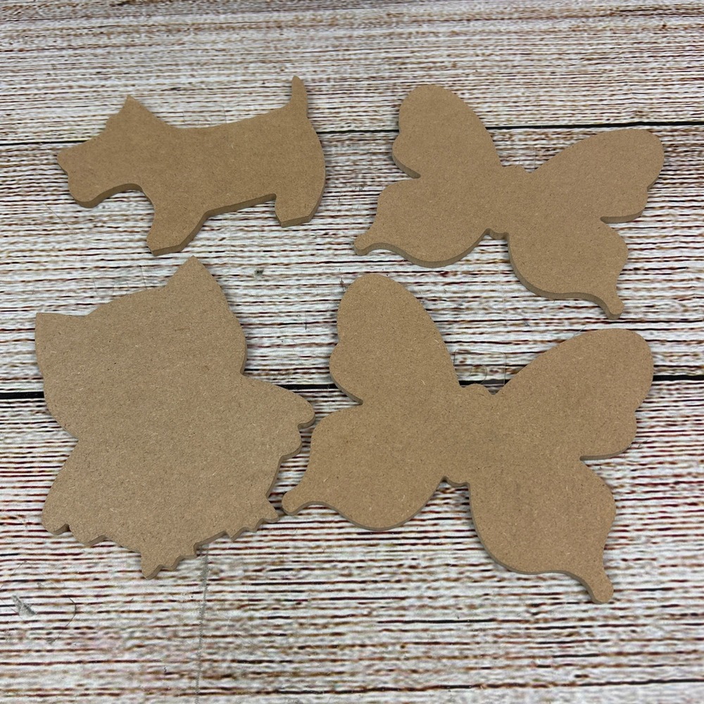 Greenbrier Wood‎ Animal Shapes 4pc Set Butterfly Owl Dog Unfinished DIY Crafts